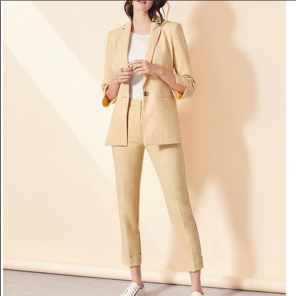 Ann Taylor yellow cross hatch one button blazer 4 Worn Once